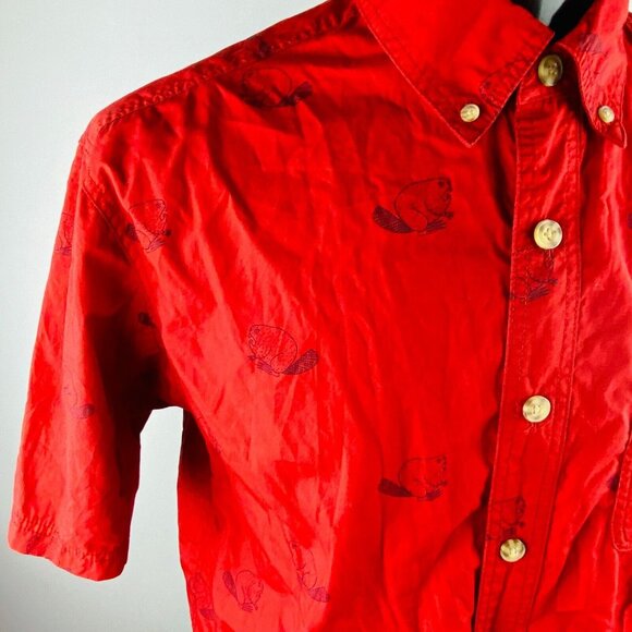 Duluth Trading Button Up Shirt Mens Angry Beaver Lumberjack Hipster Red L - Picture 6 of 10